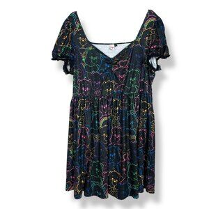 Care Bears Dress Shein Black‎ Rainbow Plus Size 4XL Women Lace Sleeves Kidcore